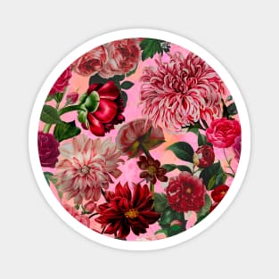 vintage flowers and leaves pattern, botanical pattern, floral illustration, pink vintage floral over a Magnet